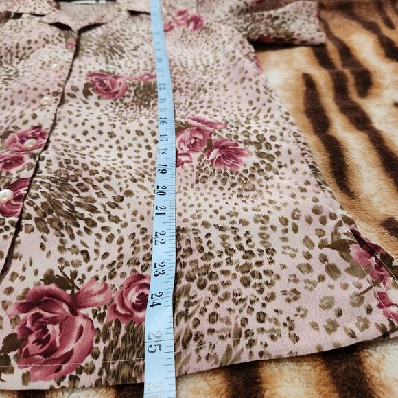 Donnkenny Blouse Size Small Front Buttons Floral Lightweight Short Sleeve - Picture 7 of 11